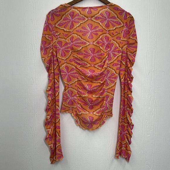 Free People - Through The Meadow Grapefruit Floral Hook And Eye Closure Blouse M - Picture 12 of 13